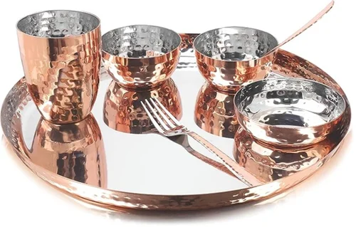 7 piece hammered stainless steel copper thali dinner set