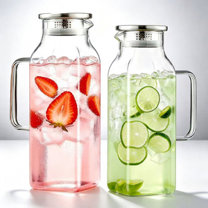 2 Liters/68 oz Square Glass Pitchers With Handle and Lid, Borosilicate Heat Resistant Water Jug
