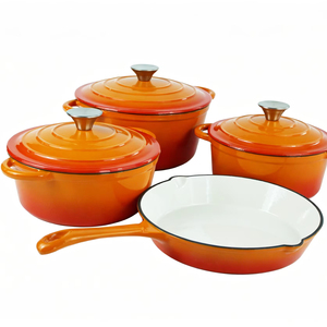 Enameled Cast Iron Cookware Set Gradient Orange