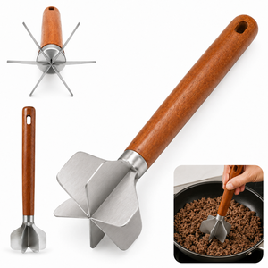 Wooden Handle 6 Blade Food Mixer Masher Kitchen Restaurant Manual Potato Tomato Beef Meat Masher