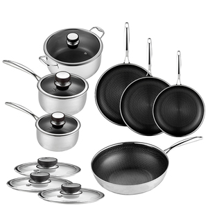 13 Pcs Hex Hybrid Cookware Set 3ply Stainless Steel Honeycomb Wok