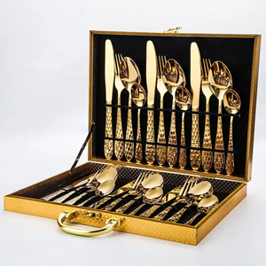 Water Cube Design 24pcs Stainless Steel Gold Plated Luxury Cutlery Set